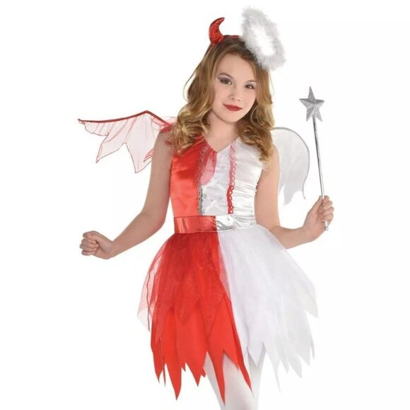 Naughty and Nice Costume Devil Angel Dress Halo Horns Headband Wings Halloween L - Picture 2 of 6